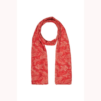 Red & Cream Patterned Silky Scarf