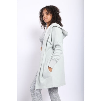 CURVY Open Front Longline Hoodie Cardigan with Fleece Lining