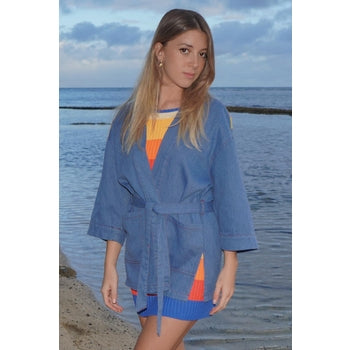 Denim Rainbow Kimono Jacket