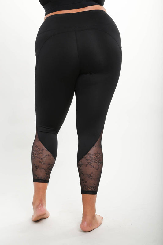 CURVY Floral Lace Mesh Splice Highwaist Leggings