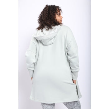 CURVY Open Front Longline Hoodie Cardigan with Fleece Lining