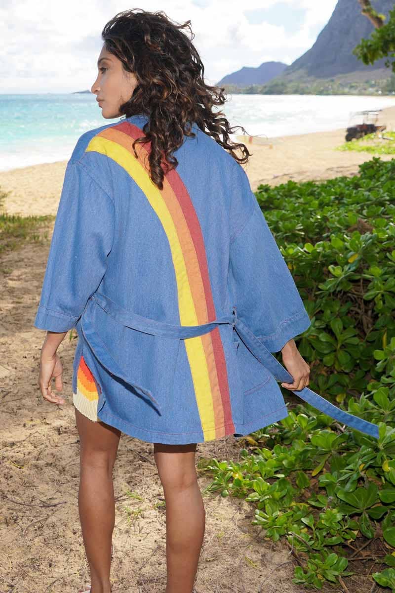 Denim Rainbow Kimono Jacket