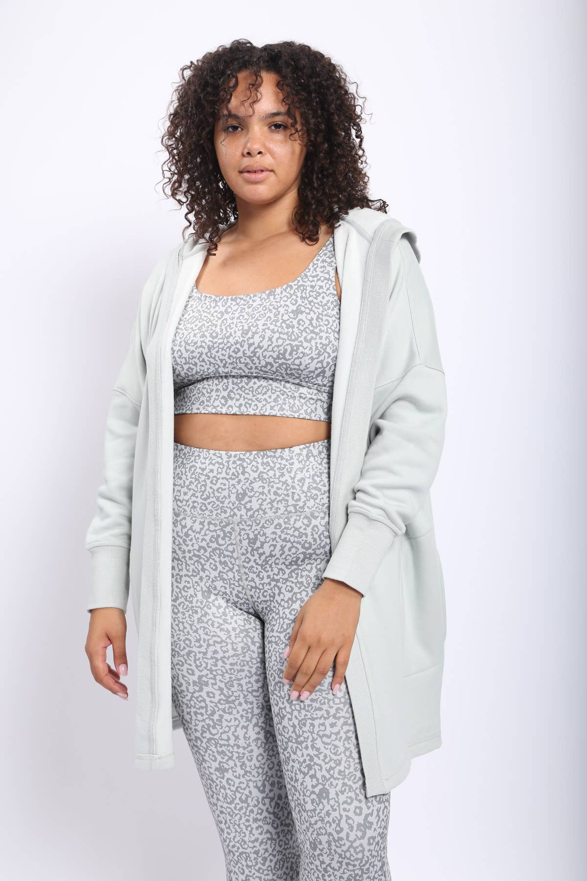 CURVY Open Front Longline Hoodie Cardigan with Fleece Lining