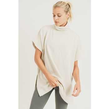 Longline Turtleneck Pullover with Notched Sides