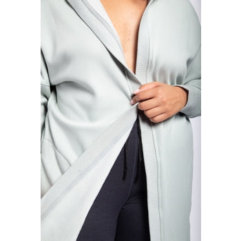 CURVY Open Front Longline Hoodie Cardigan with Fleece Lining