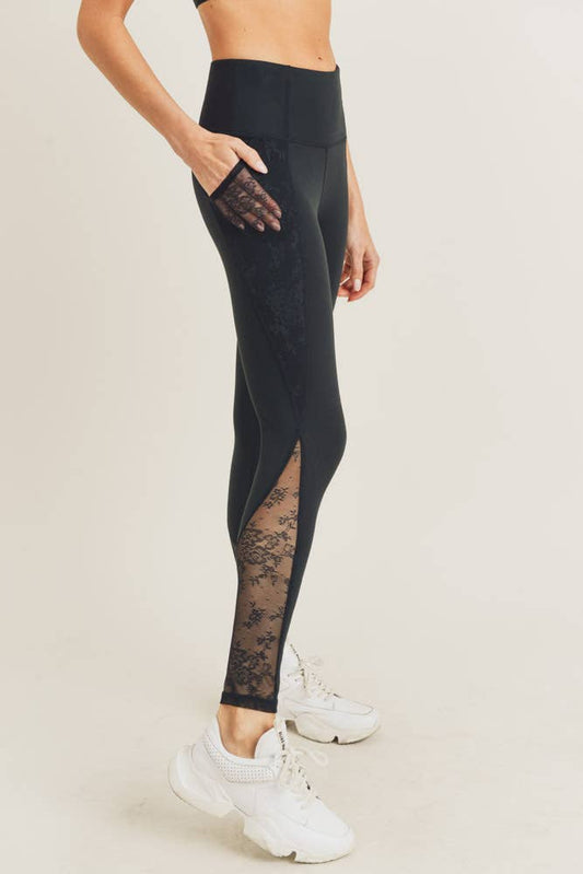 Floral Lace Mesh Splice Highwaist Leggings