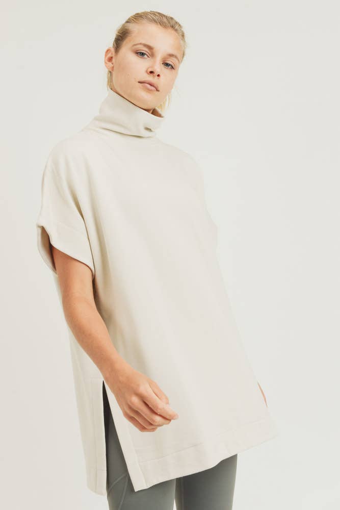 Longline Turtleneck Pullover with Notched Sides