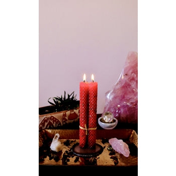 Twin Flame Honeycomb Beeswax Crystal Ritual Candle