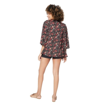 3/4 Sleeve Silky Short Kimono