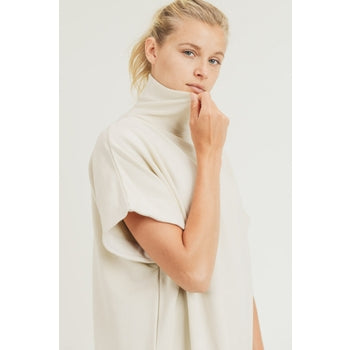 Longline Turtleneck Pullover with Notched Sides