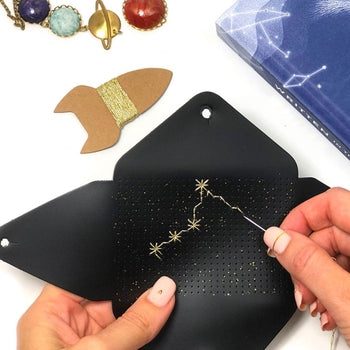 DIY Stitch Your Star Sign Kit - Black Vegan Leather Purse