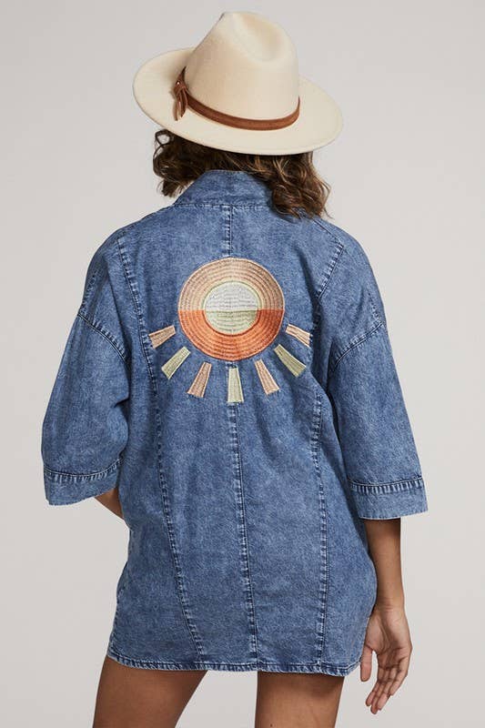 Large Sun Denim Embroidery Jacket